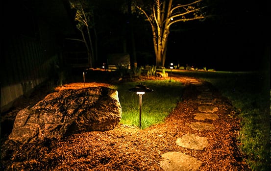 landscape lighting on pathway