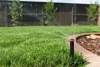 Residential Irrigation System watering backyard of home