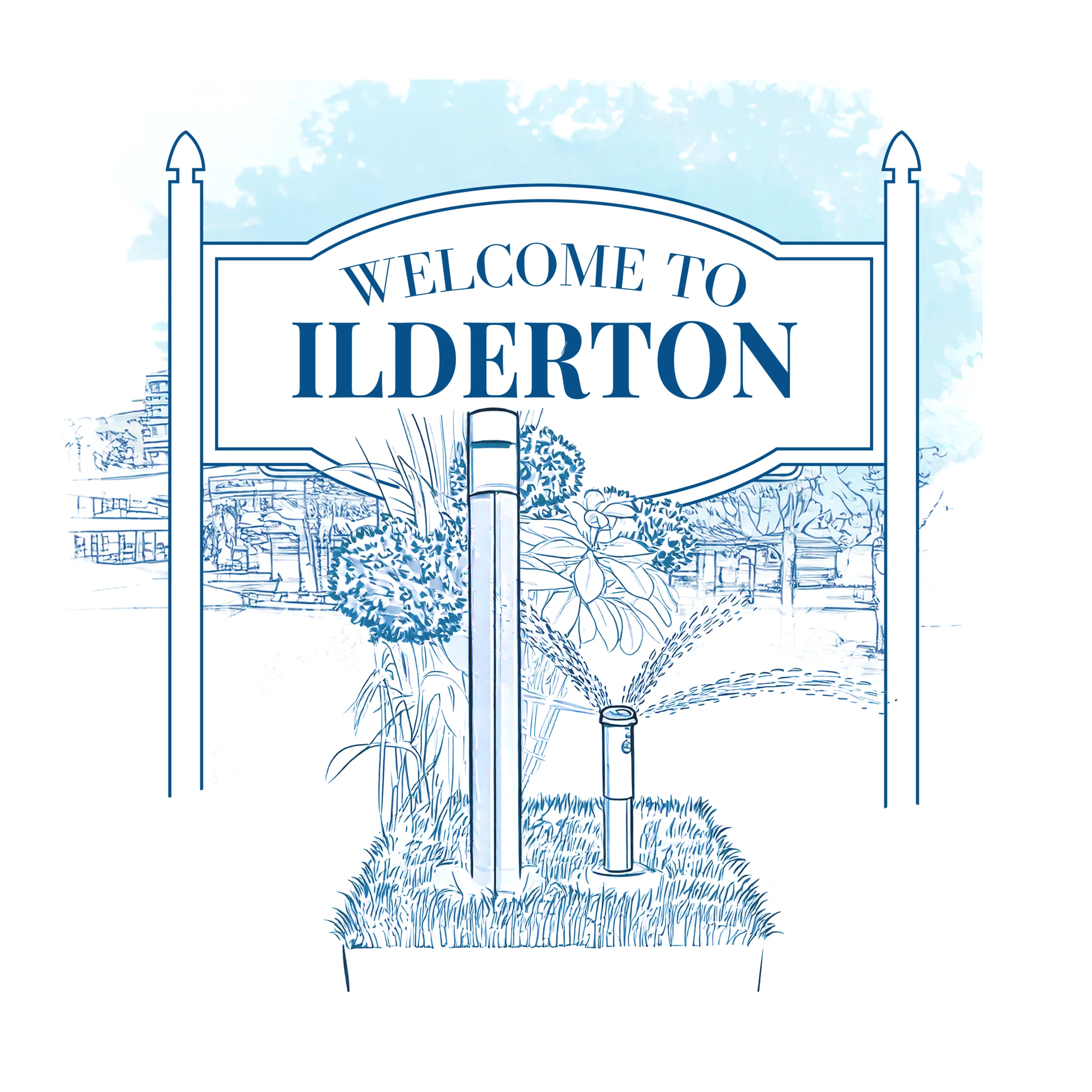 Line art of Ilderton Town Sign