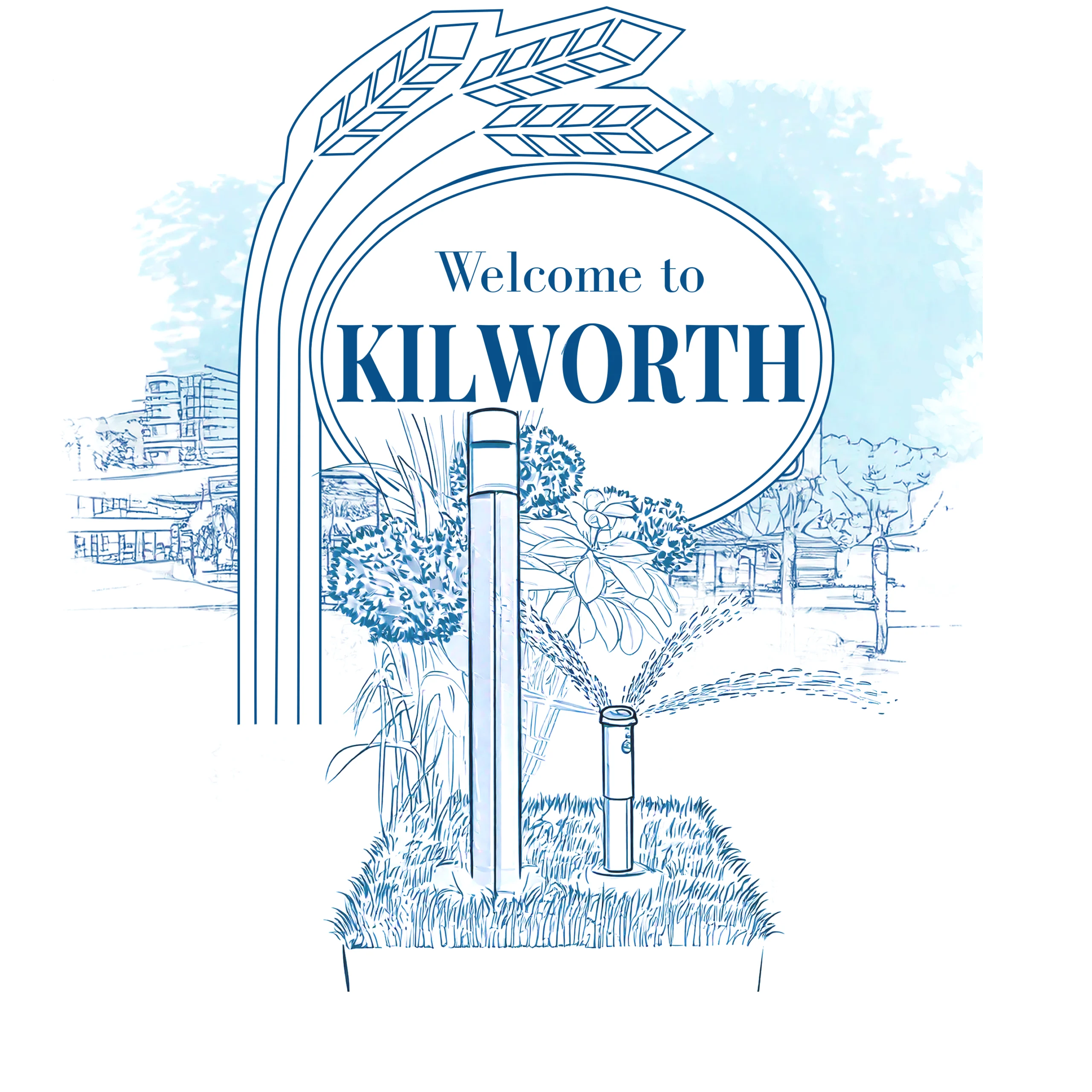 Line art of Kilworth Town Sign